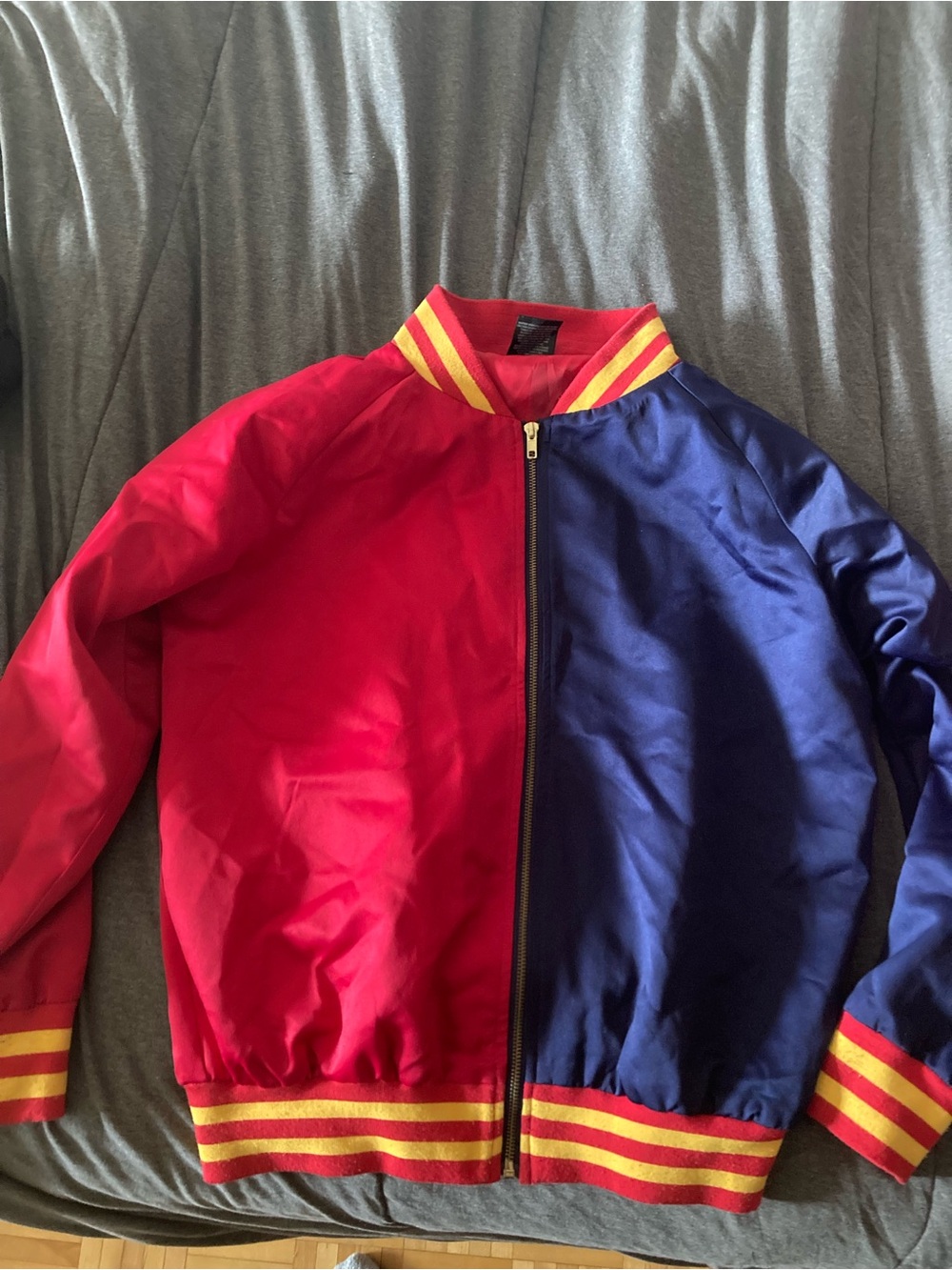 DC Comics Red and Blue Bomber Jacket with Yellow Trim